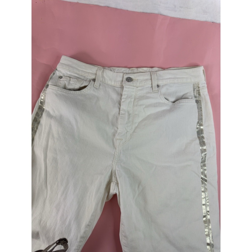 For All Mankind Woman's Jeans 32w  White With Silver Racing Stripe. Size 26L